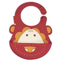 Lovely Cartoon Lion Pattern Button Silicone Baby Bibs Pocket Meals image 2