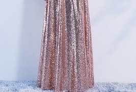 Long Sleeve Rose-Gold Maxi Sequin Dress Women Maxi Sequin Evening Gown Plus Size image 10