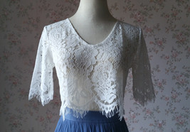 White Lace Crop Top Bridesmaid Separates Lace Top Crop Sleeve Custom Plus Size image 4