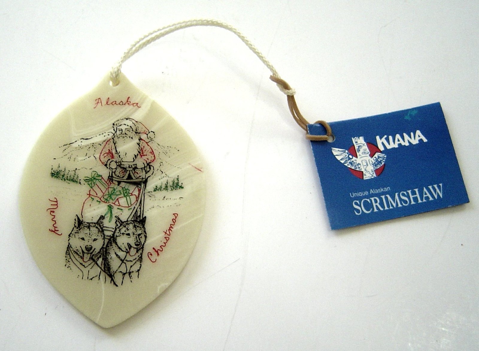 Primary image for Kiana Anchorage Scrimshaw Merry Christmas Dog Sled and Huskies Ornament 