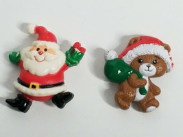 2 Russ Christmas Santa Teddy Bear Vintage Plastic Holiday Brooch Pin Lot - $5.99