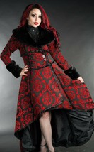 Black Red Evil Queen Brocade Gothic Victorian Winter Long Corset Steampu... - $174.87