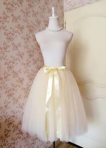 Women CREAM Midi Tulle Skirt Outfit Cream Wedding Bridesmaid Tulle Midi Skirts 