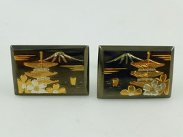 JAPAN Cufflinks Mt. Fuji Chureito Pagoda -Sterling Silver Vermeil -Hand ... - $150.00