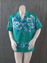 Vintage Hawaiian Shirt - Large Floral Pattern on Teal Base - Men&#39;s Large - $55.00