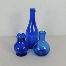Lot 3 Cobalt Blue Decor Glass 330ml Bottle Avon Perfume #14 Paneled Bud Vase - $19.35