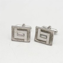 Vintage Silver Tone Rectangle w/ Jewel Cuff Links Pair  - $14.84