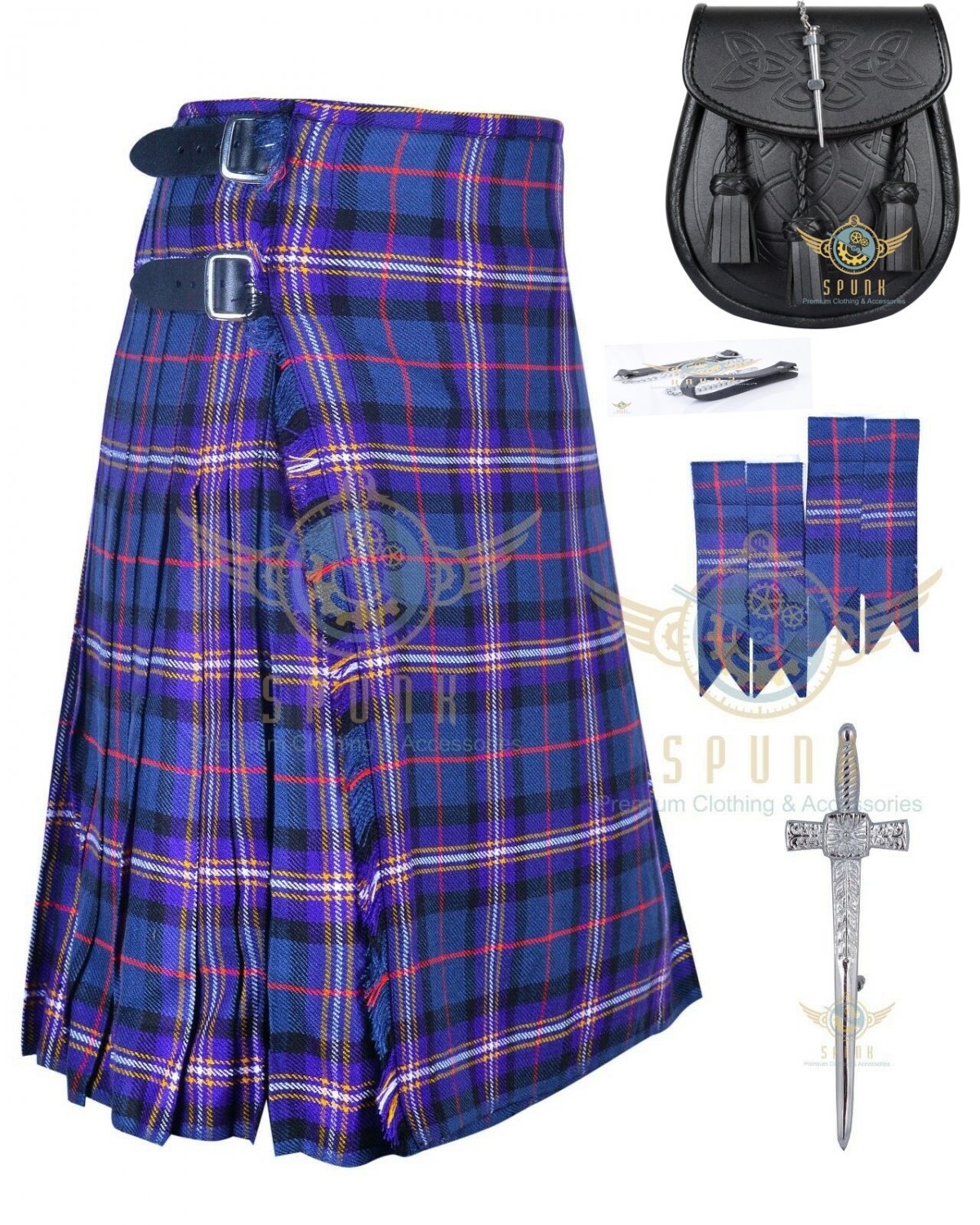 Scottish Men's New Masonic 8 yard kilt - Flashes - kilt pin - Leather ...