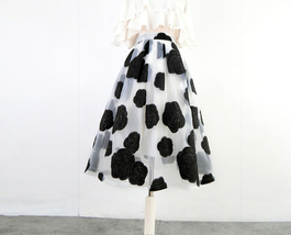White Black Flower Modi Skirt Outfit Summer High Waist Organza Party Midi Skirts image 7