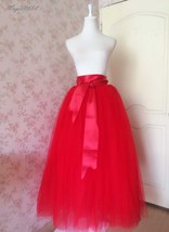 Women Red Tulle Skirt Outfit Floor Length Tulle Maxi Skirt High Waist Prom Skirt