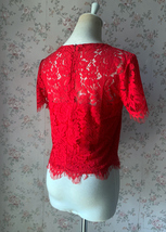 2022 Red Lace Crop Top Short Sleeve Plus Size Wedding Bridesmaid Red Crop Tops image 5