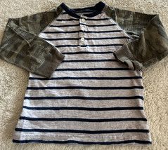 Carters Boys Blue Gray Striped Green Camouflage Raglan Long Sleeve Shirt 4T - $5.39