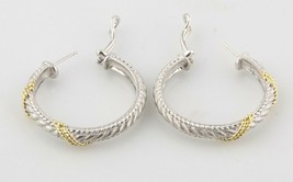 Judith Ripka Two-Tone Silver Hoop Earrings w/ Omega Backs Thailand - $274.42