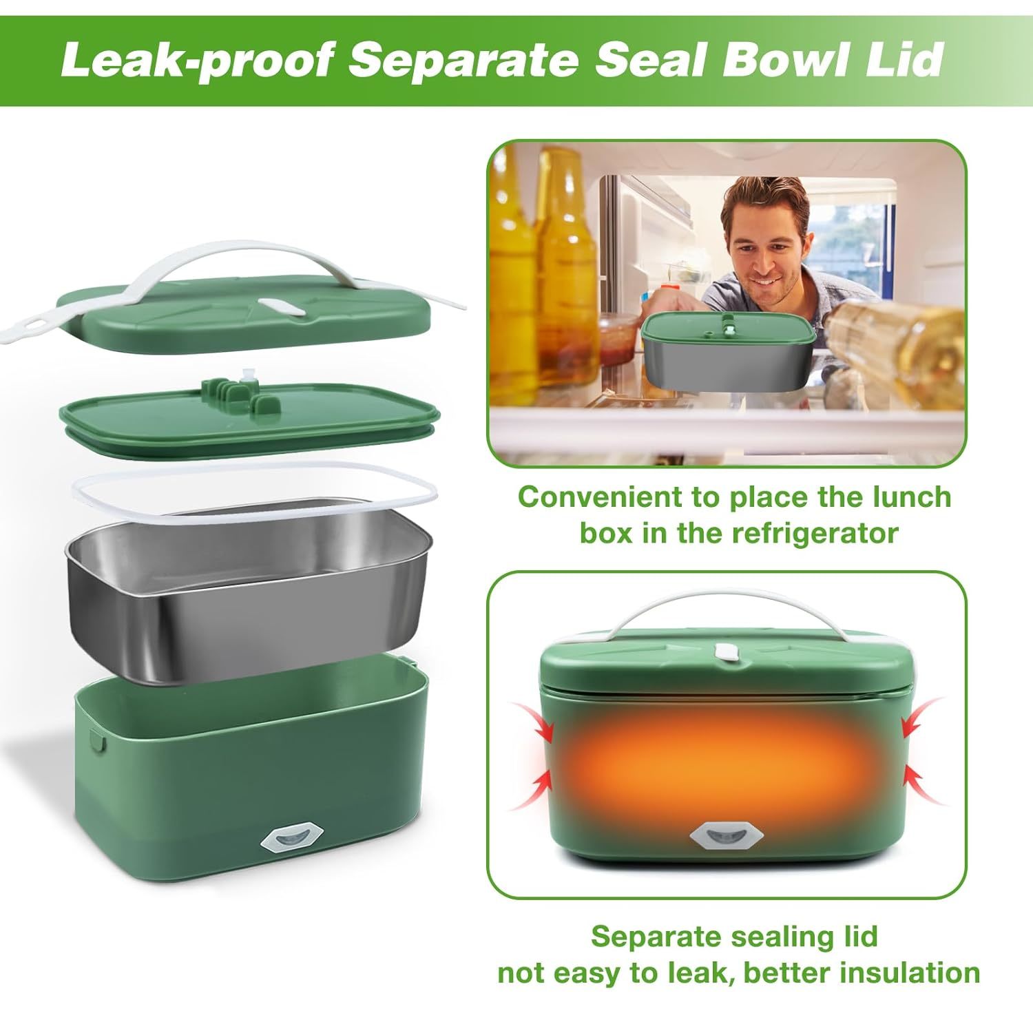 Electric Lunch Box Food Heater, 80W Heated Lunch Boxes For Adults With