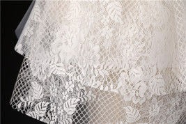 Ivory Shoulder Length Wedding Bridal Veils Layer Floral Lace Tulle Bridal Veils  image 10