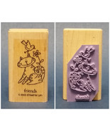 Stampin Up FRIENDS Saying with Cat Bird Flower Rubber Stamp Little Hello... - $8.99