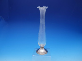 Gadroon by Crown Sterling Silver Vase w/Etched Glass 10 1/2" Vintage (#3627) - $246.51
