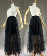 Black Polka Dot Tulle Skirt Black Long Tulle Skirt Outfit High Waisted image 2