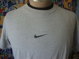 Vintage 90&#39;s Nike Center Swoosh spellout Gray Double Sided T Shirt M  - $70.38