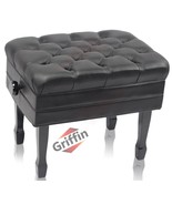 Genuine Leather Adjustable Piano Bench by GRIFFIN - Black Solid Wood Vintage Sty - $305.00