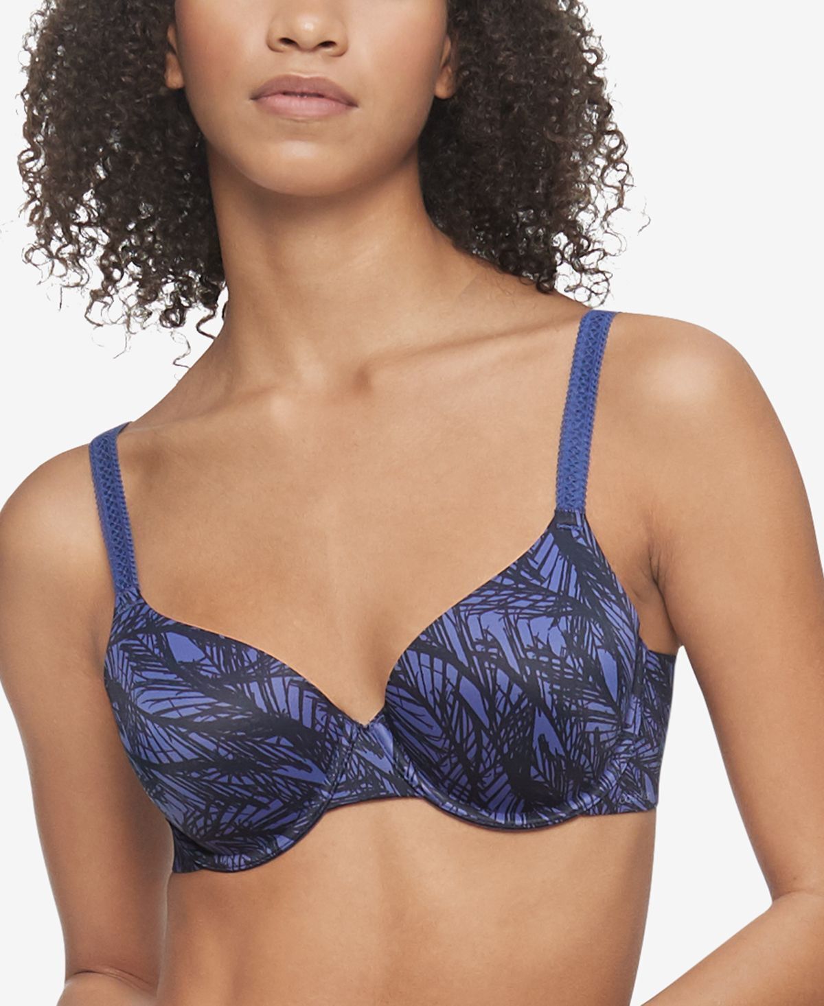 Calvin Klein Women's Liquid Touch Lightly Lined Scoop Neck Bra, Sway  Print_Soft Grape, 36A