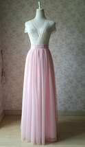 LIGHT PINK Full Length Tulle Skirt Plus Size High Waist Pink Tulle Skirt