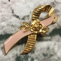 Vintage Avon Breast Cancer Awareness 1996 Pink Ribbon Brooch Pin Goldtone - $9.89