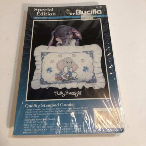Bucilla Embroidery Kit - Baby Snooze Elephant Pillow Sham 63147 - 1992 - Vintage - $11.26