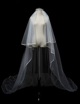 Cathedral Length Wedding Bridal Veil Full Edge Tulle White Veils Wedding Photo  image 5