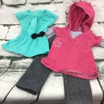18” Doll Clothes 3Pc Lot Dark Gray Pants Green Blouse Pink Hooded Top - $14.84