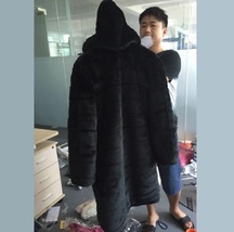  Full Plus Sized Unisex Hooded Long Black Sleek Imitation Mink Faux Fur  image 1