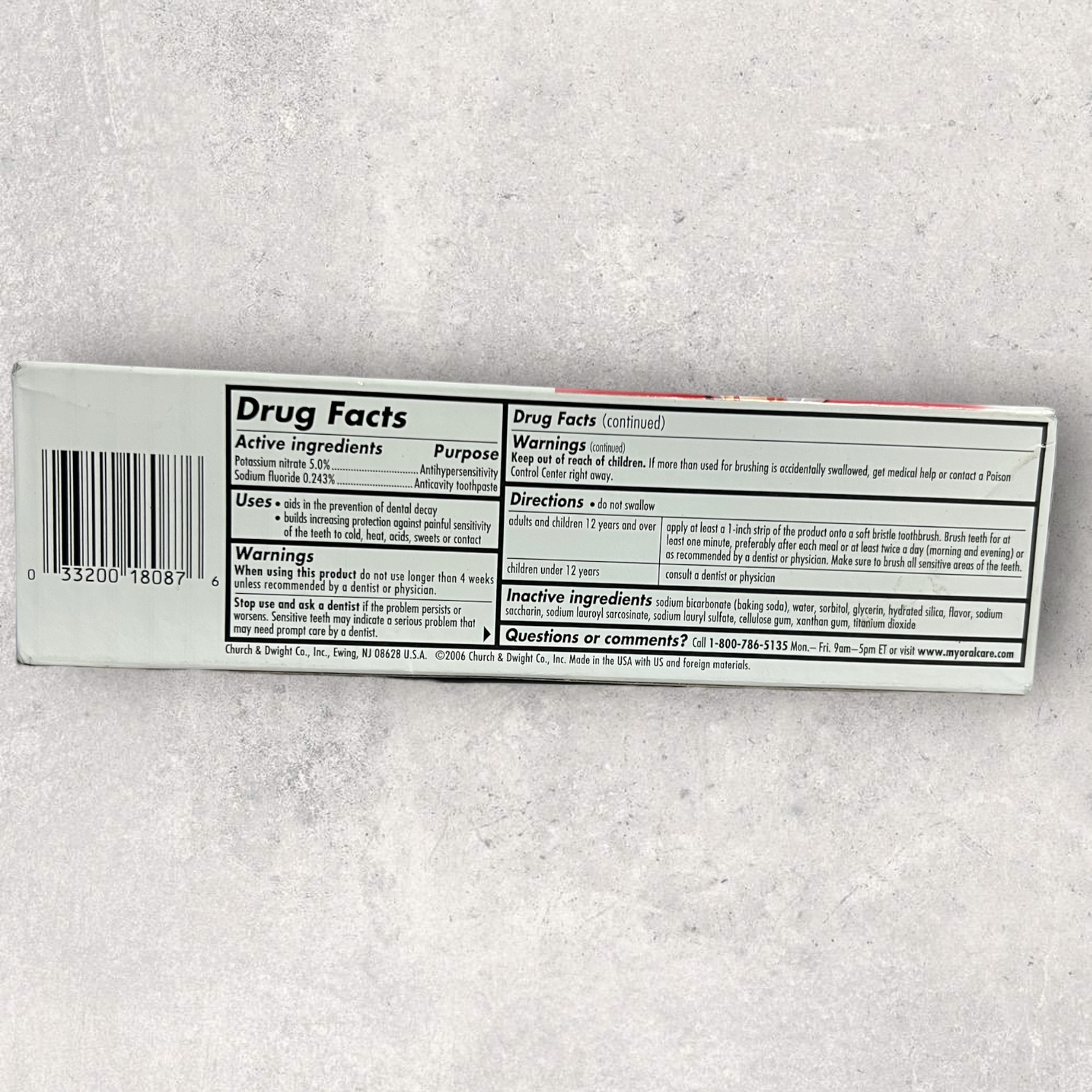 1 x Arm & Hammer Sensitive Enamel Strengthening Toothpaste Orajel 4.5oz ONE TUBE Toothpaste