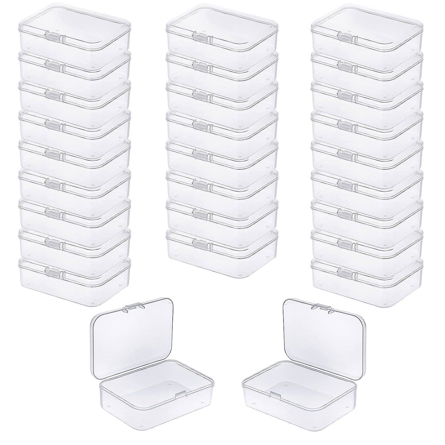 LJY 32 Pieces Mixed Sizes Square Empty Mini Clear Plastic Storage Containers Box Case with Lids for Small Items and Other Craft