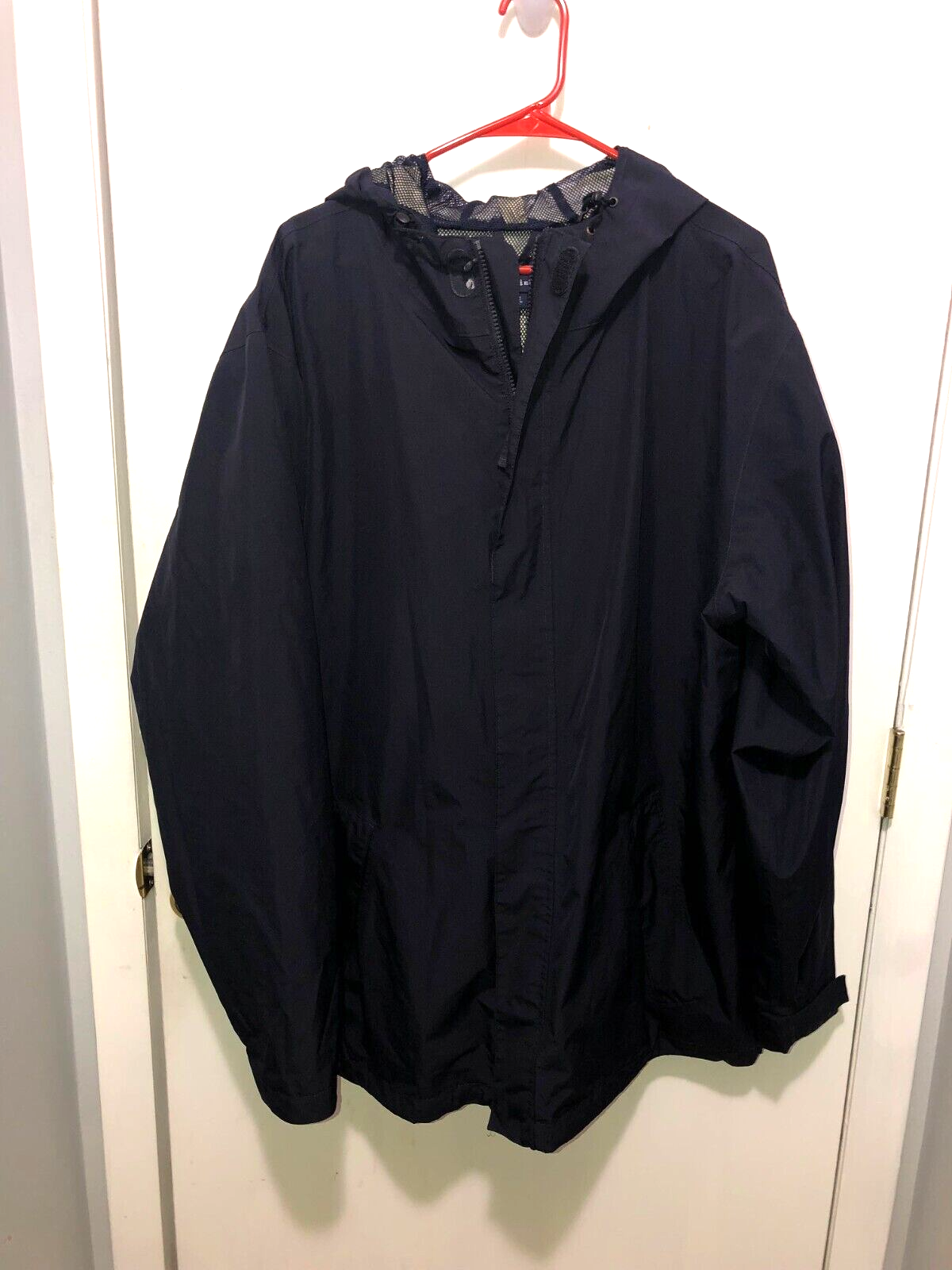 Primary image for Lands End Men's XXL Lined Hooded Windbreaker Rain Jacket Navy Blue