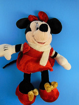 Minnie Mouse Plush 8&quot; In Red Velour Christmas Dress Disney soft doll - $11.87