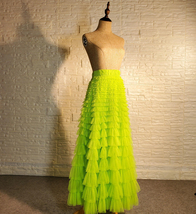 Bright Green Tiered Tulle Skirt Outfit Womens Maxi Tiered Tulle Skirt Plus Size image 2