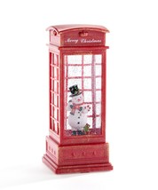 Snowman Telephone Booth Water Lantern Lights Up 10" High Glitter Timer Red