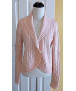CHAPS Sparkly Pink Cotton Blend Cable Knit Cardigan Sweater w/ Rounded H... - $14.60