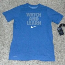 Boys Shirt Nike Watch and Learn Dri Fit Blue Short Sleeve Sports Logo Tee-sz XL - $14.85