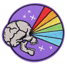 SKULL WITH RAINBOW LASER EYES - IRON-ON TRANSFER | EMBROIDERED PATCH - $8.00