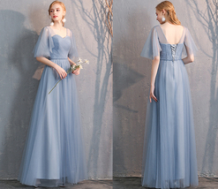 Light Gray Burgundy Blush Pink Blue Bridesmaid Dress Tulle Wedding Dress Sleeves image 11