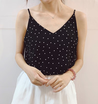 Women's Chiffon Tops Black Dot Chiffon Top V-neck Summer Blouse Top Petite Size  image 3