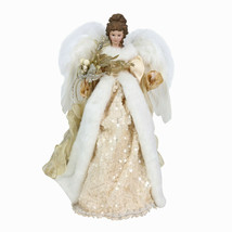 Christmas Angel Tree Topper 16" Elegant w Gold & Sequin Accents & Feathery Wings