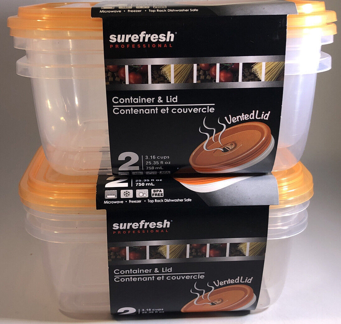 2-13.56 Cup/108 oz ea Sure Fresh Dry/Cold/Freezer Food Storage Containers W Lids