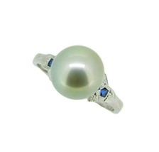 Art Deco 18k Gold 9mm Tahitian Grey Pearl Ring w/ Lab-Created Sapphires (#J4577) - $513.81