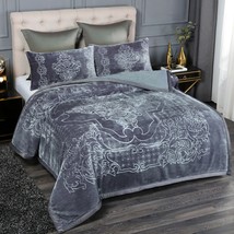 Solid Grey Heavy Korean Mink Sherpa Comforter Embossed Bed Blanket - $119.98