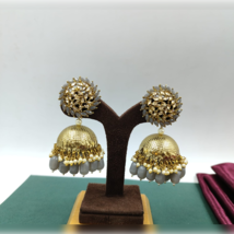 Indian Bollywood Gold Plated Fashion Pearl Kundan Jhumka  Jewelry Earring Set - $18.50