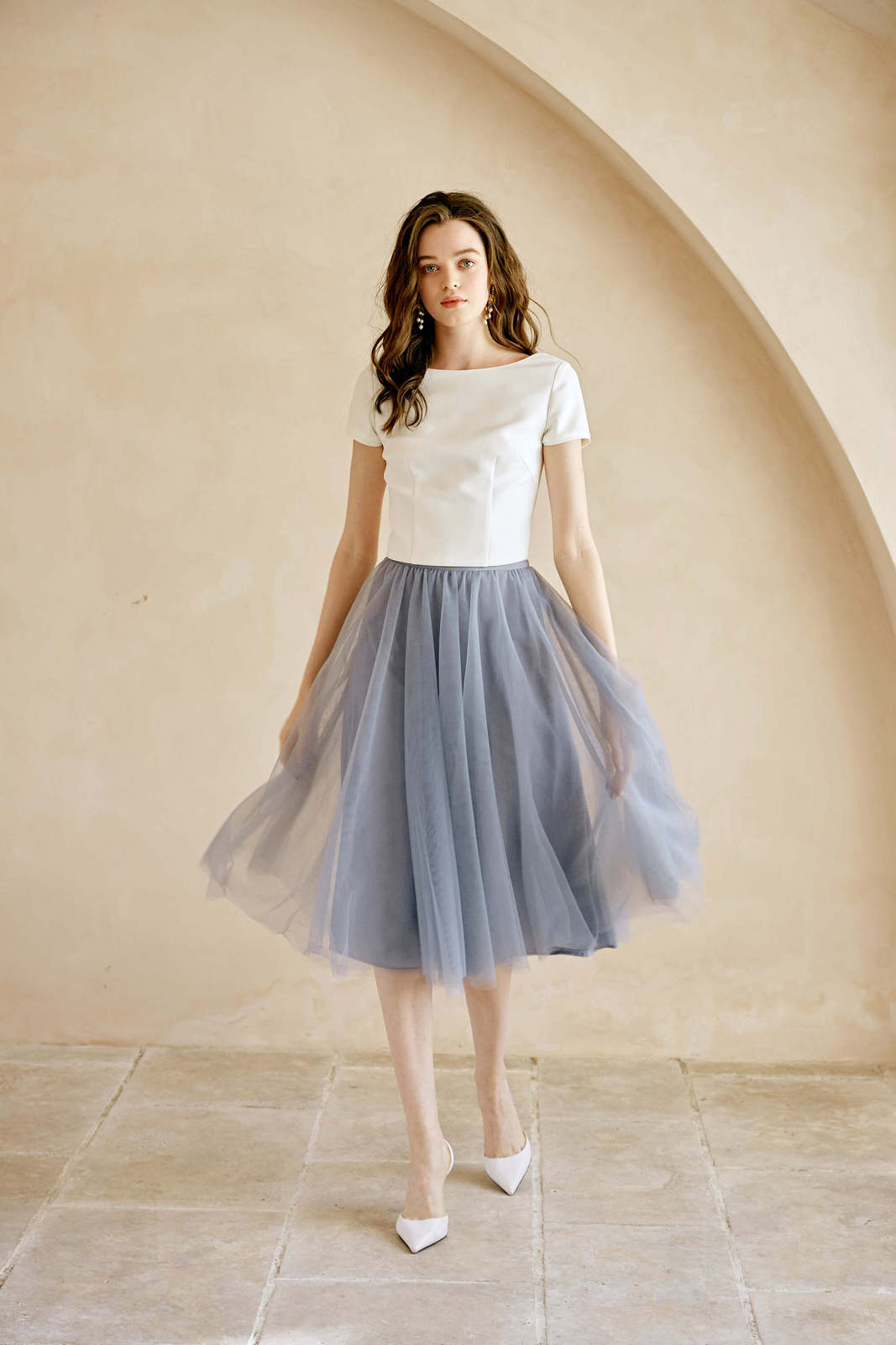 Gray Midi Tulle Skirt Outfit Women Custom Plus Size Fluffy Tulle