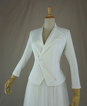 Women's White Suit Jacket White Asymmetrical Collar Boho Wedding Plus Size image 1