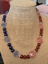 “Hearts Of Contrast “ Handcrafted Blue and Red Crystal Agate  Necklace F... - $35.00